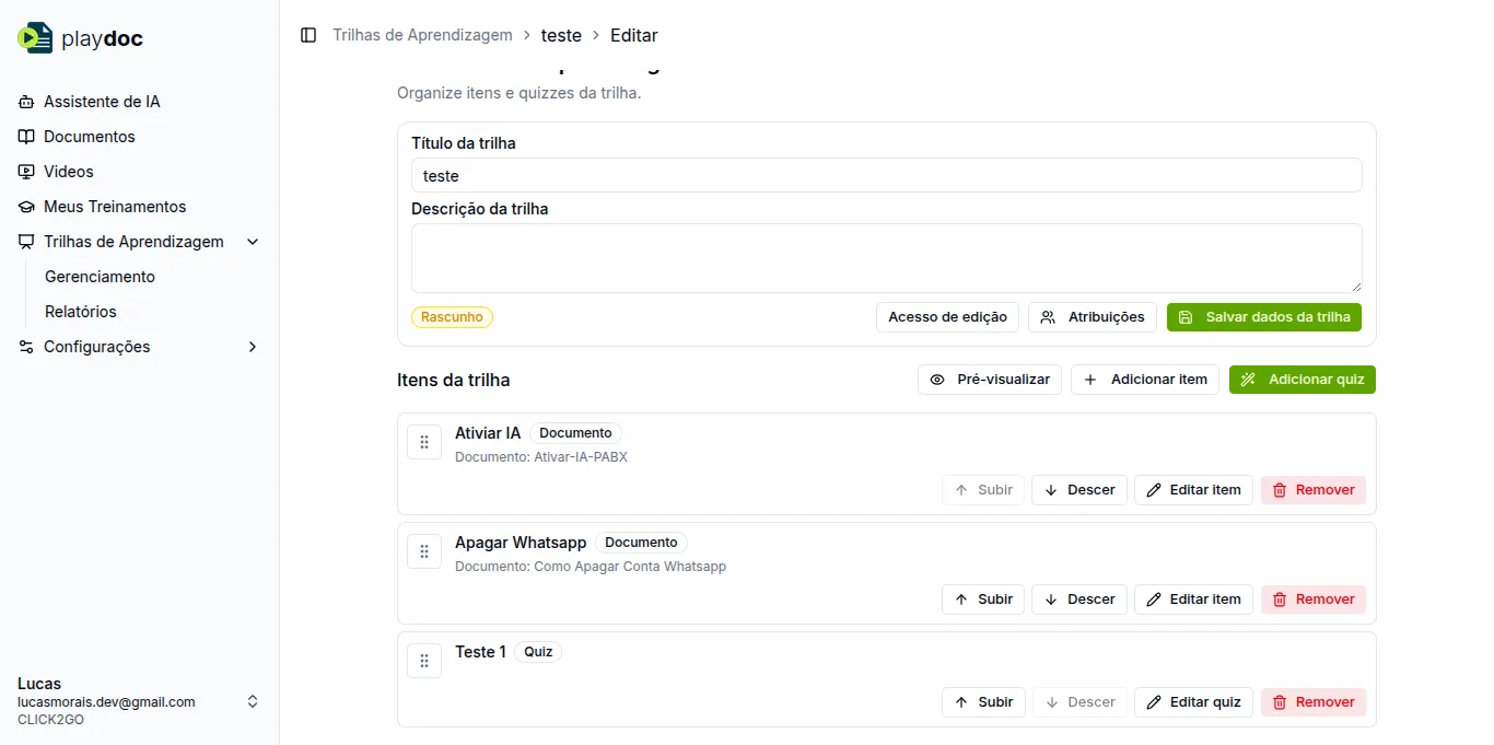 Trilha de aprendizagem no Playdoc: formação estruturada de colaboradores